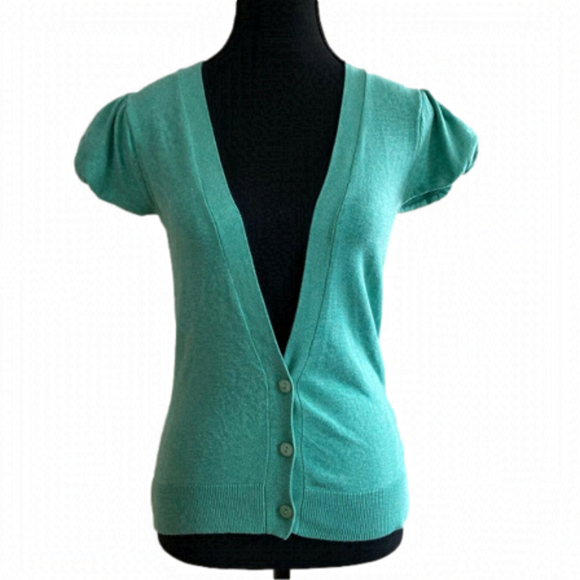 KERSH green stretch cotton short sleeve cardigan. Size M (fits S) - Picture 1 of 10